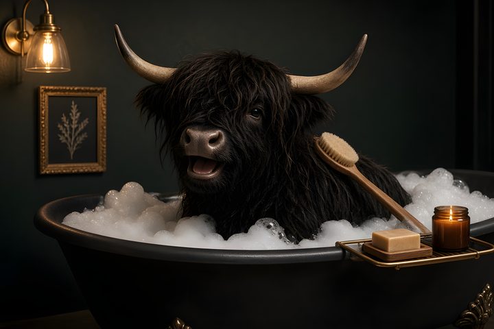 Black Highland Bath art print
