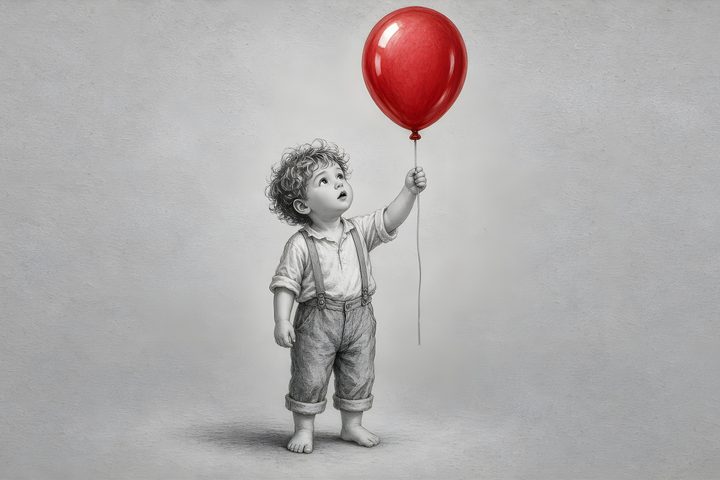 Boy with Red Balloon art print