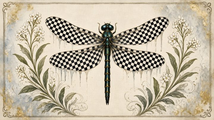 Checkerboard Dragonfly art print