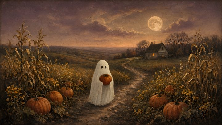 Ghost in the Pumpkin Patch art print