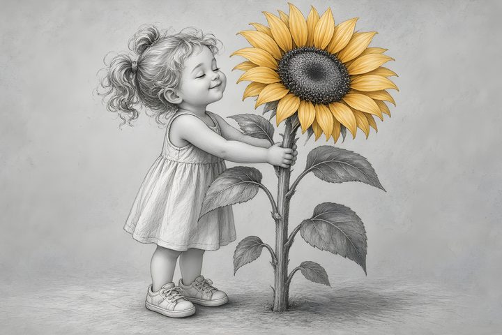 Girl with Sunflower art print