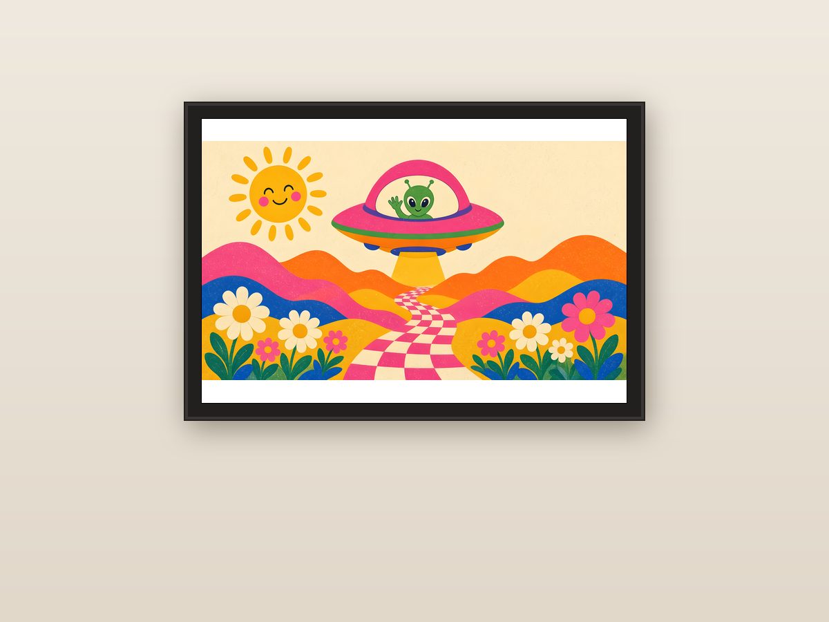 Groovy Saucer framed on a wall
