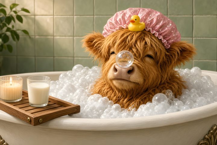 Highland Cow Bubble Bath art print