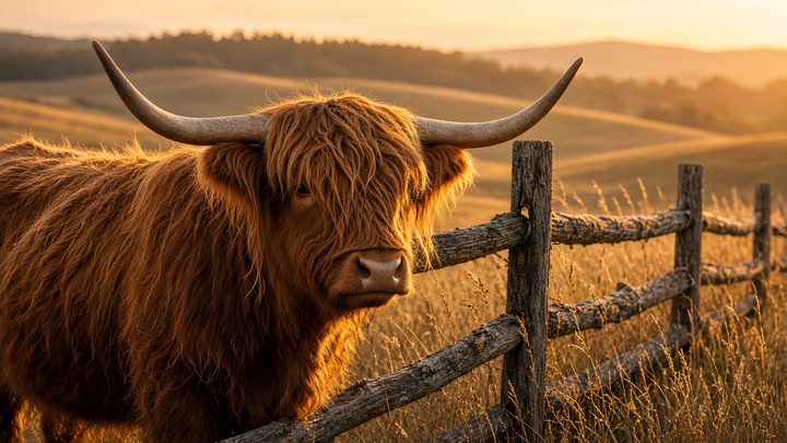Highland Sunset Fence art print