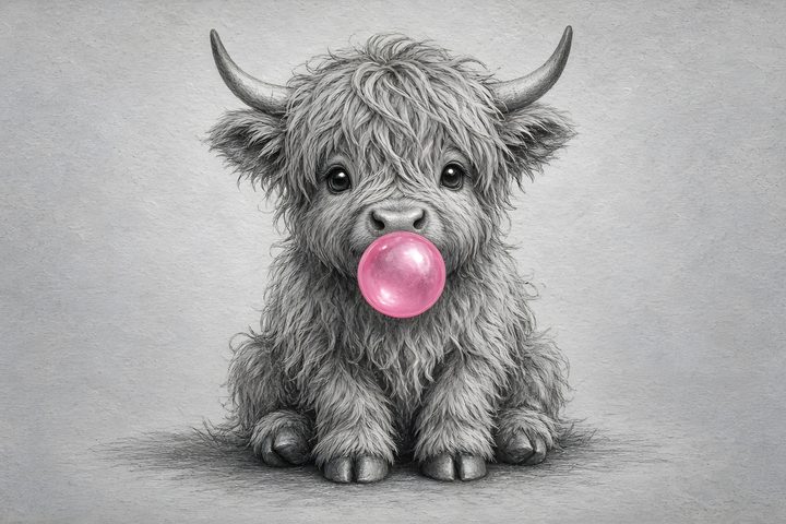 Pink Bubblegum Highland Calf art print