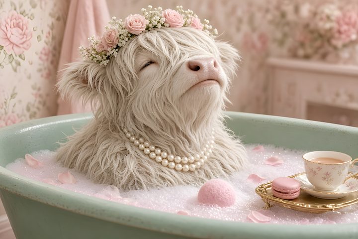 Rose Crown Highland Bath art print