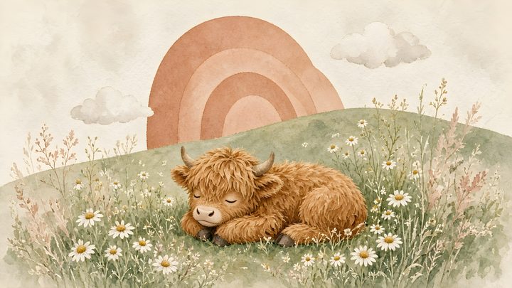 Sleeping Highland Calf art print