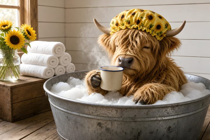 Sunflower Highland Bath art print